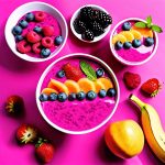 pink smoothie bowls with raspberries and dragon fruit