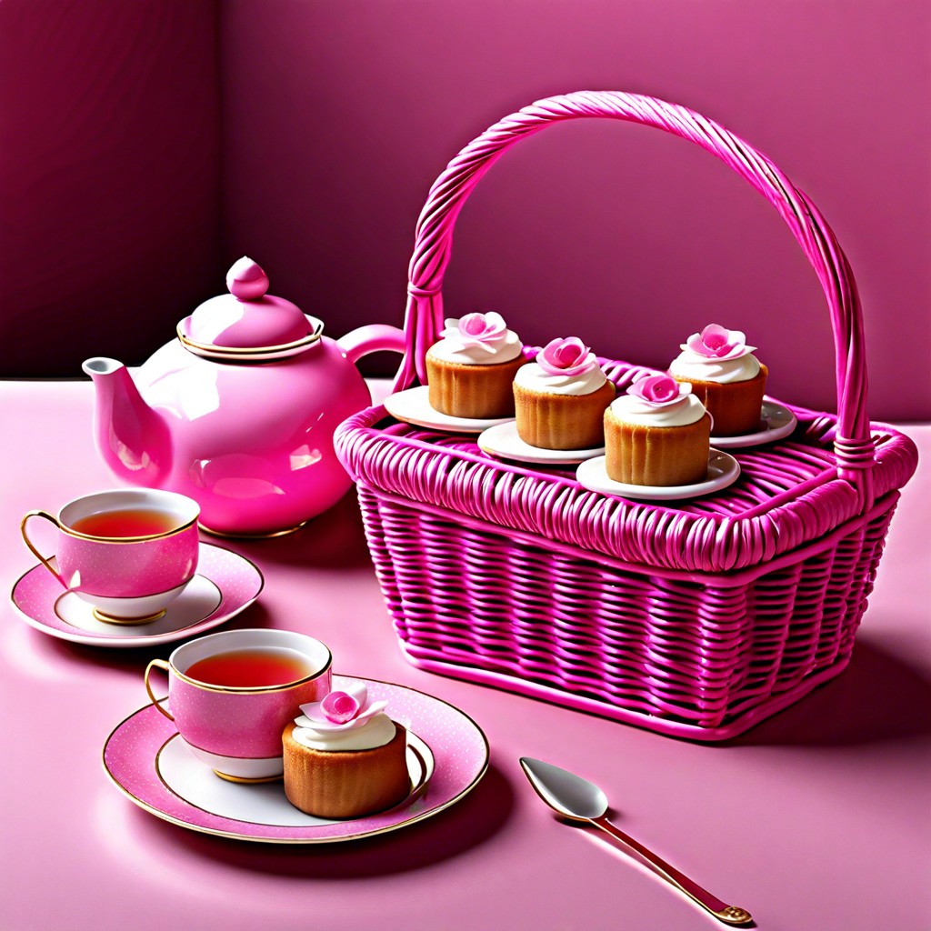 pink tea time basket offer a variety of pink themed teas a pink teapot and cups