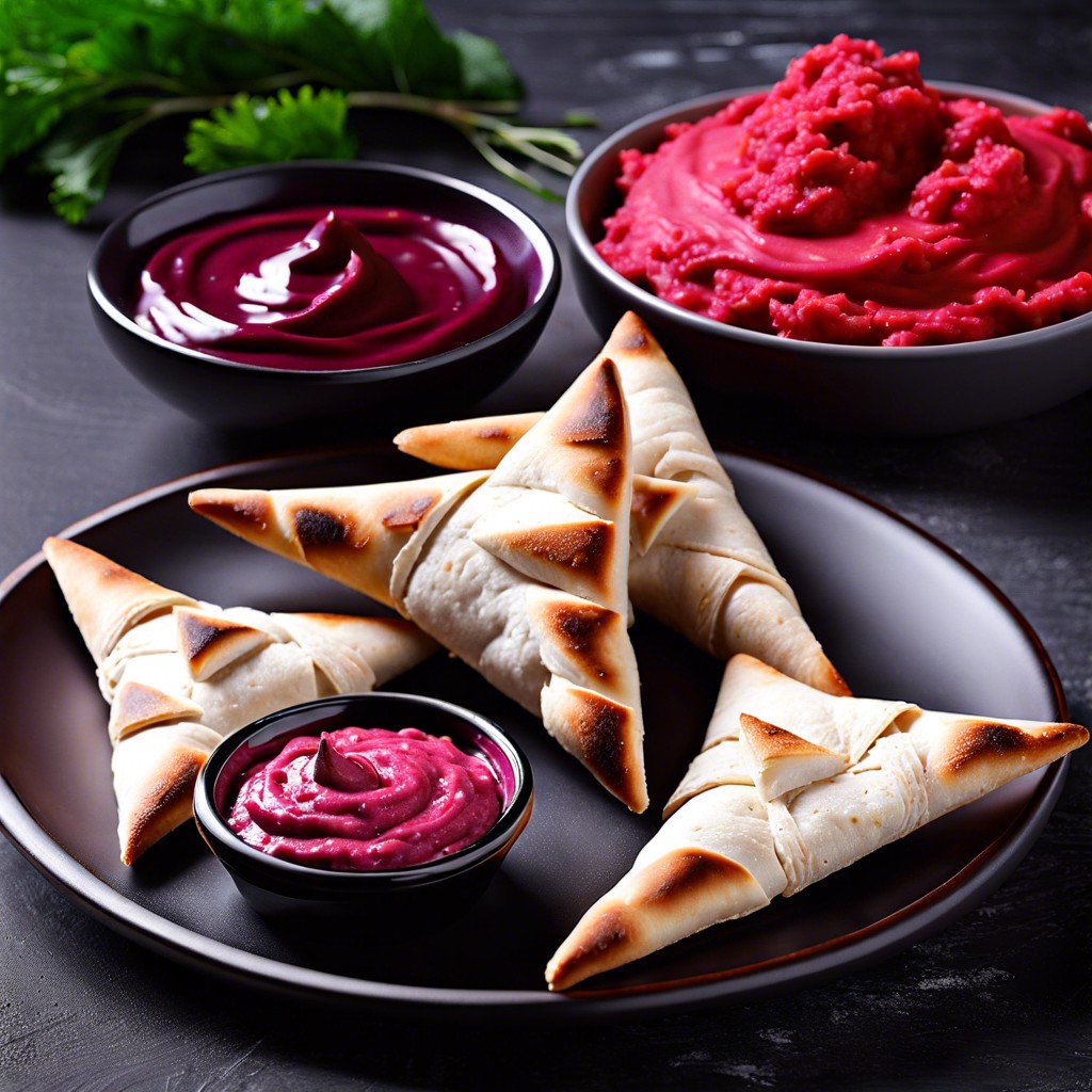pita triangles with beetroot dip