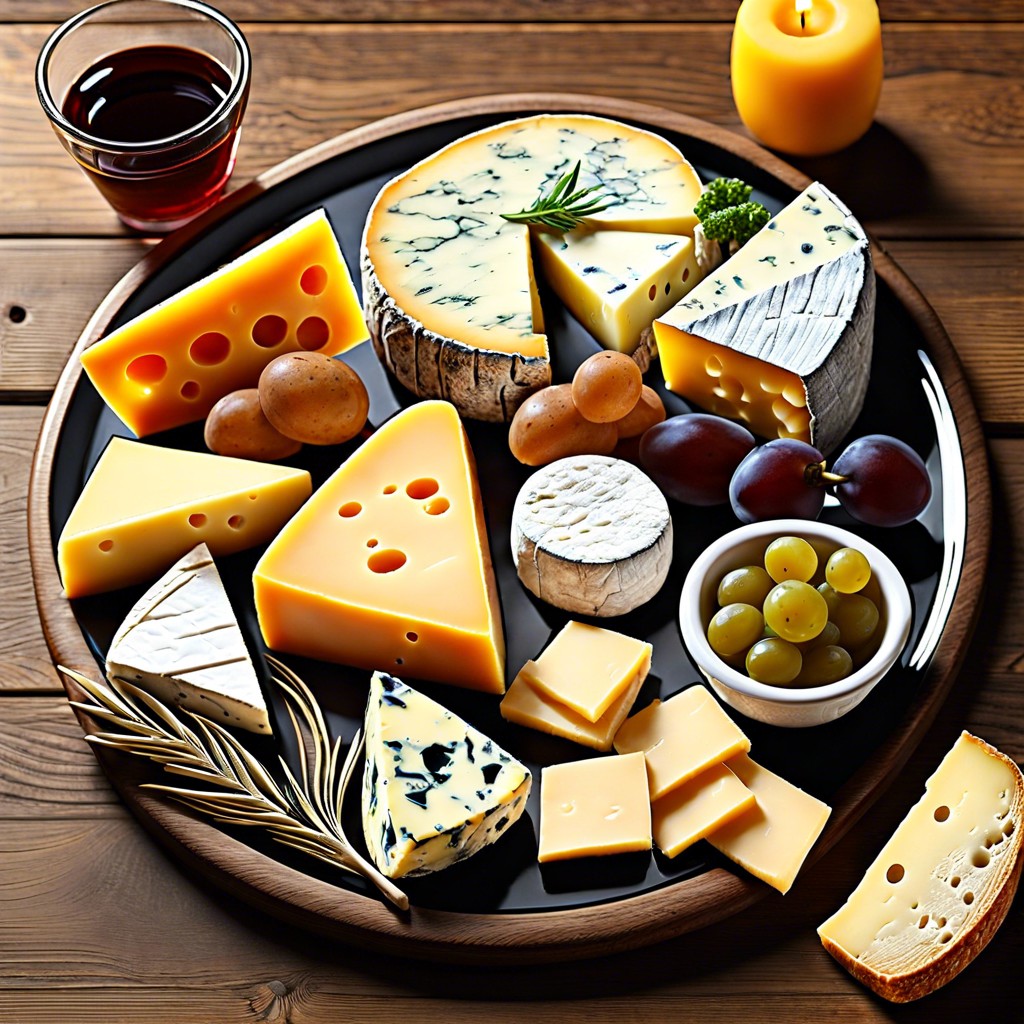 platter of assorted cheeses