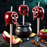 poison apple pops caramel dipped apples with black and purple swirling