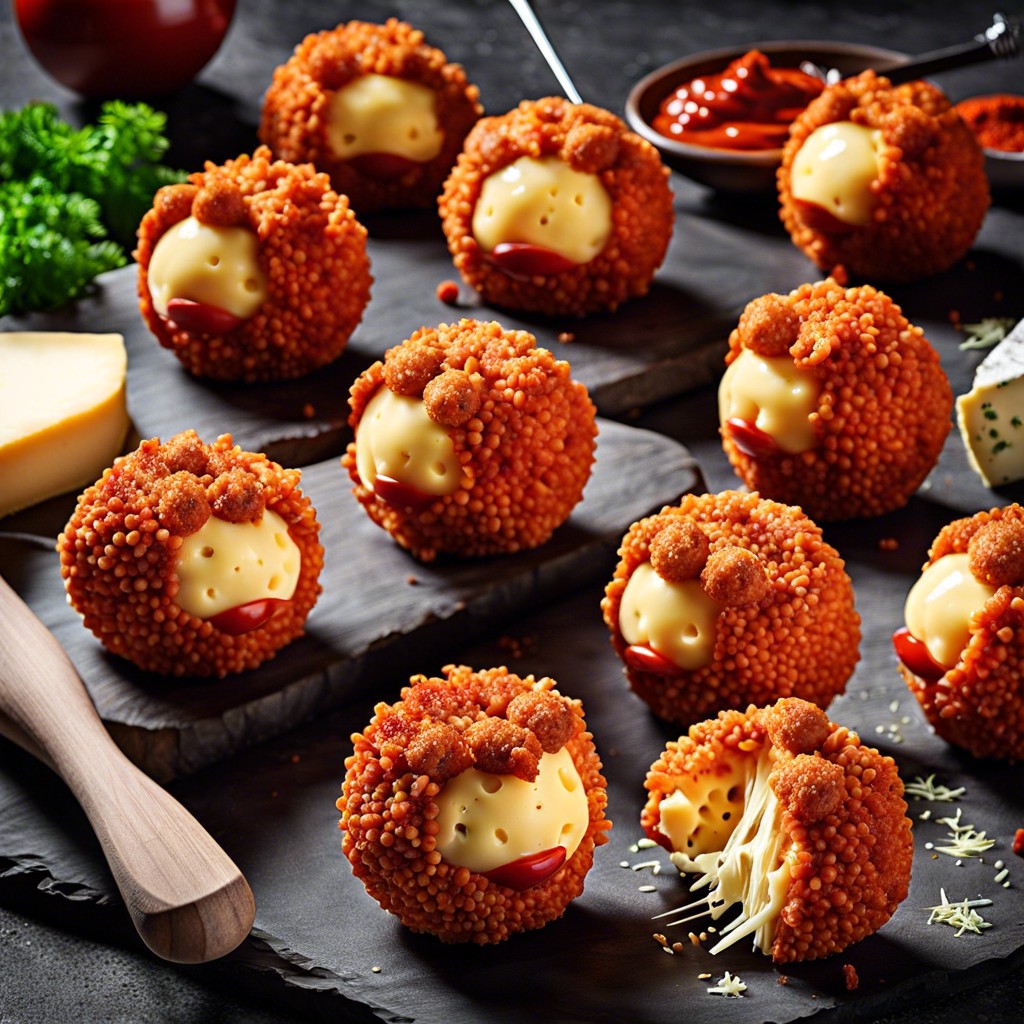 pokeball cheese balls cheese balls rolled in paprika and parmesan to resemble pokeballs