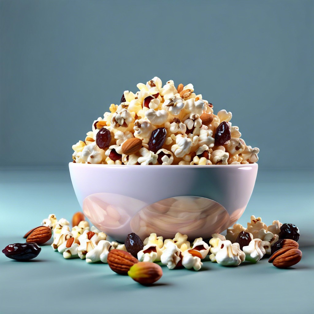 popcorn mixed with nuts and dried fruit