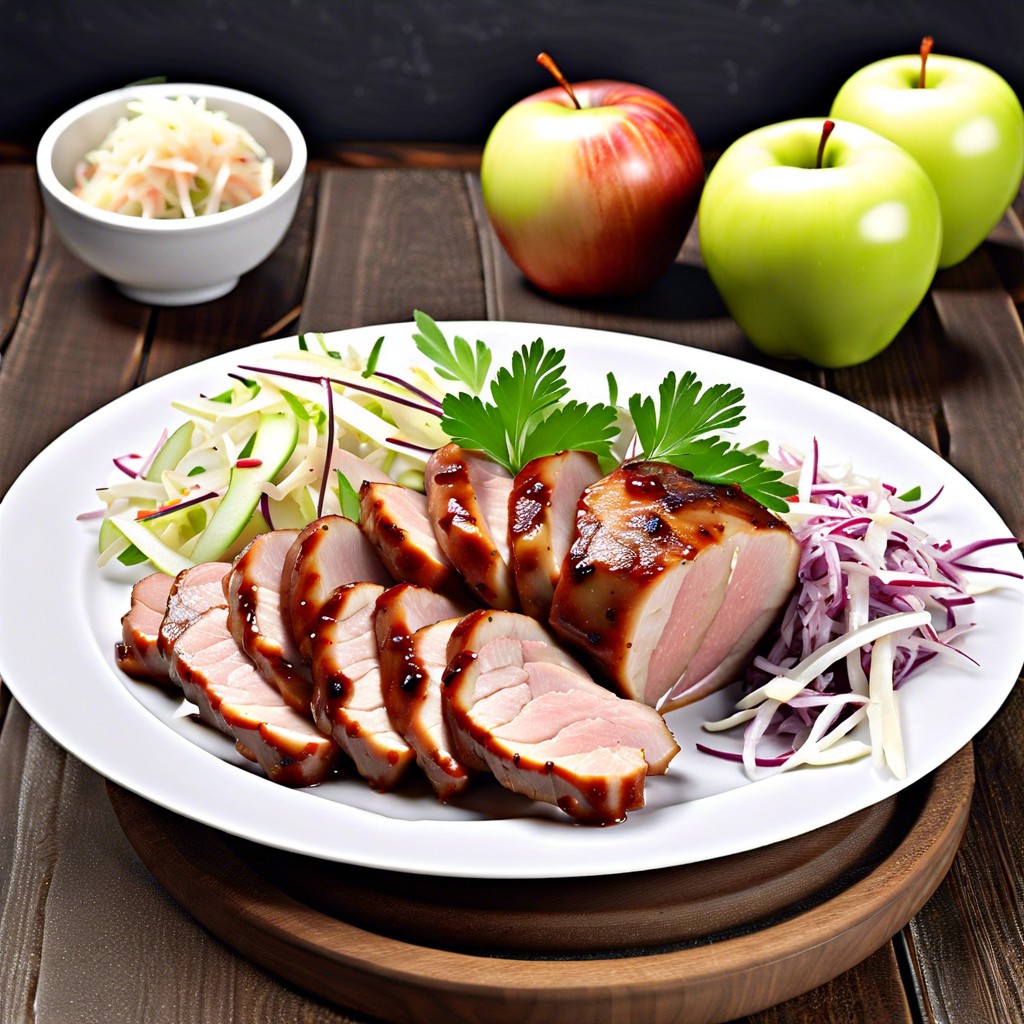 pork tenderloin slices with apple slaw