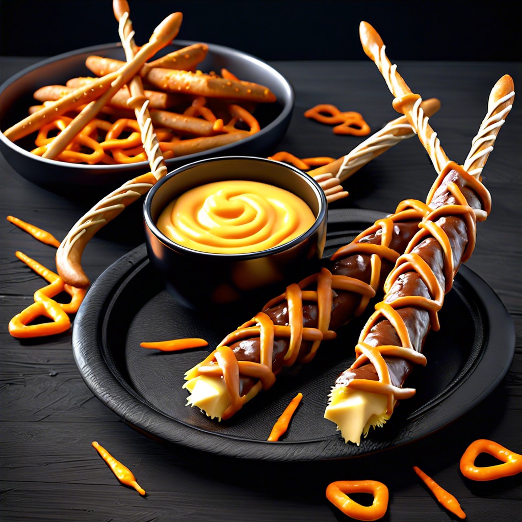 pretzel and cheese broomsticks