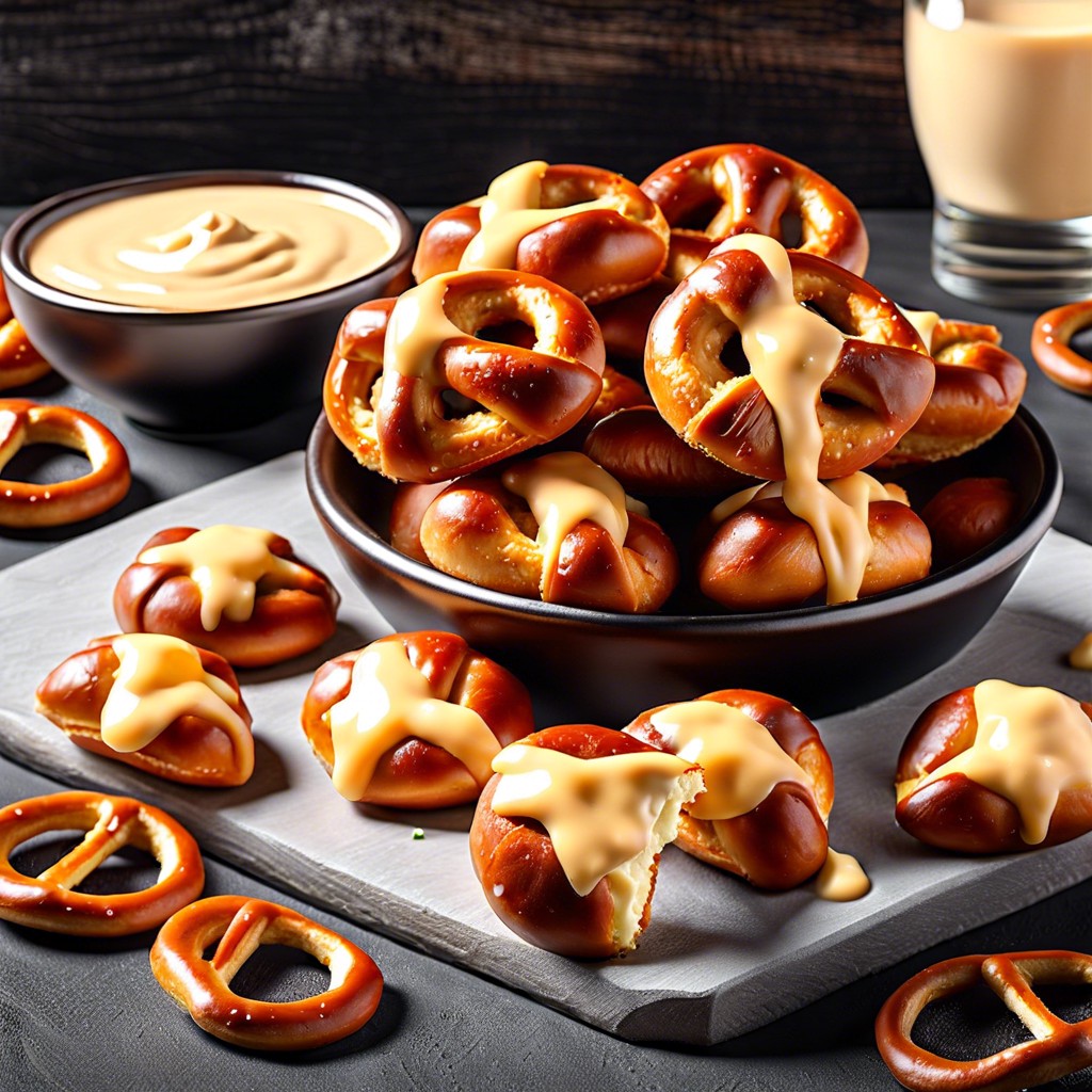 pretzel bites with spicy cheese dip