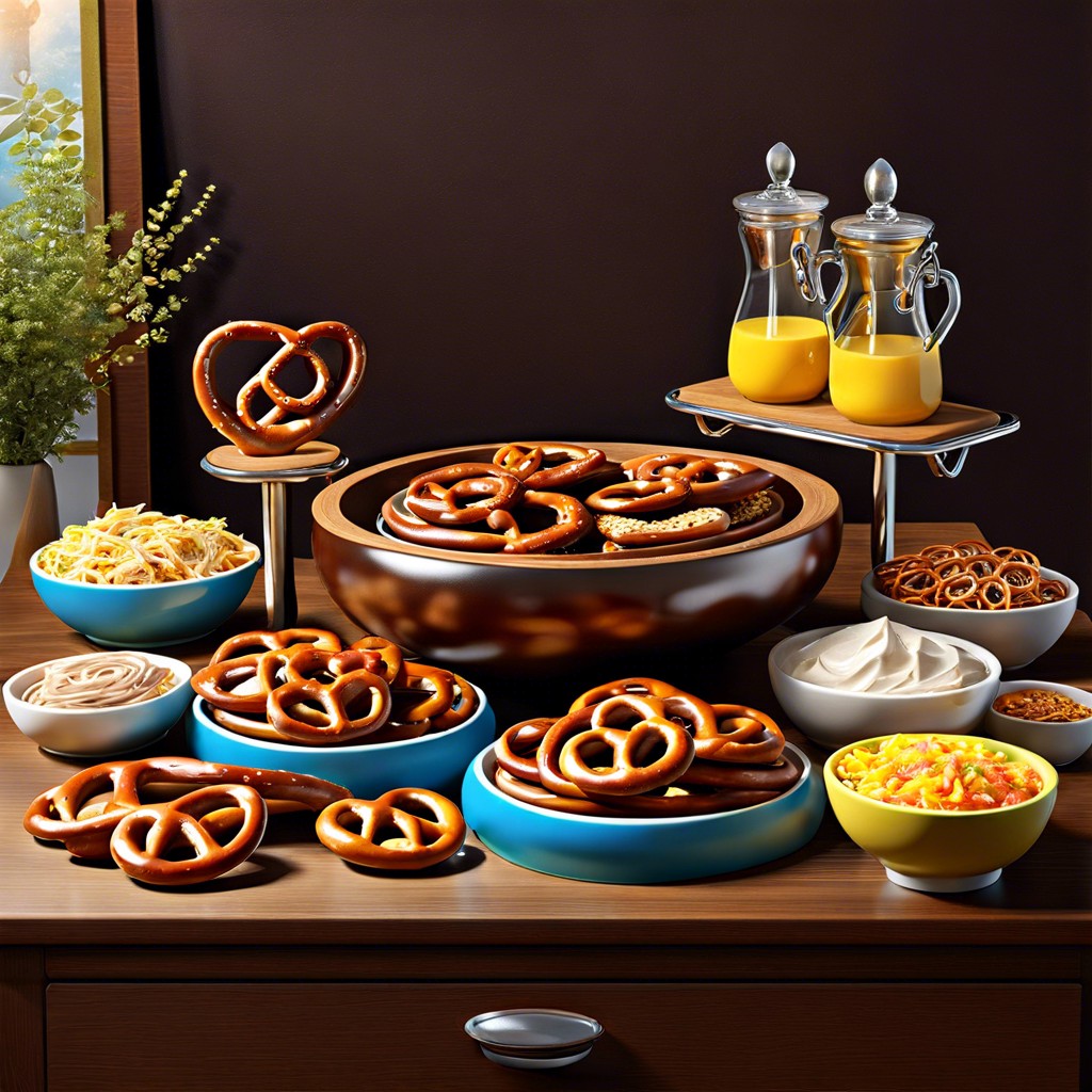 pretzel dipping station with melted chocolates and assorted sprinkles