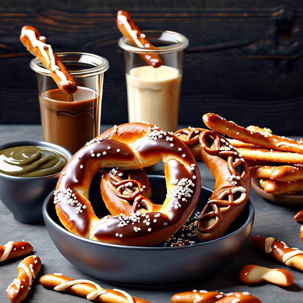 pretzel wands with dipping sauces