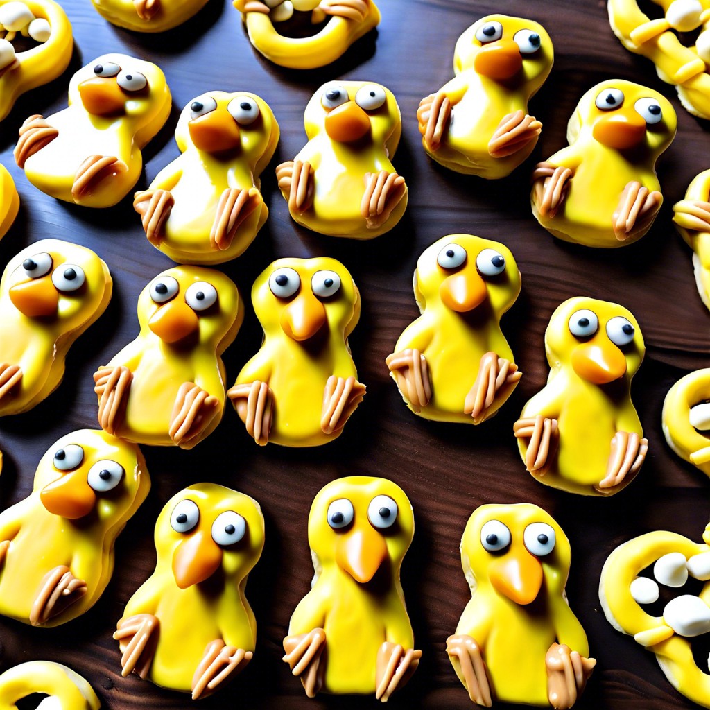 psyduck pretzels pretzels with yellow chocolate and candy eyes