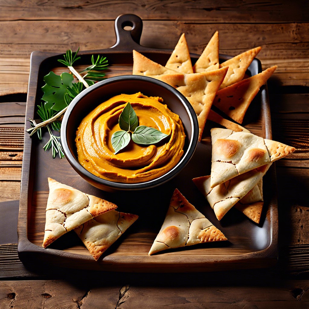 pumpkin hummus with pita chips