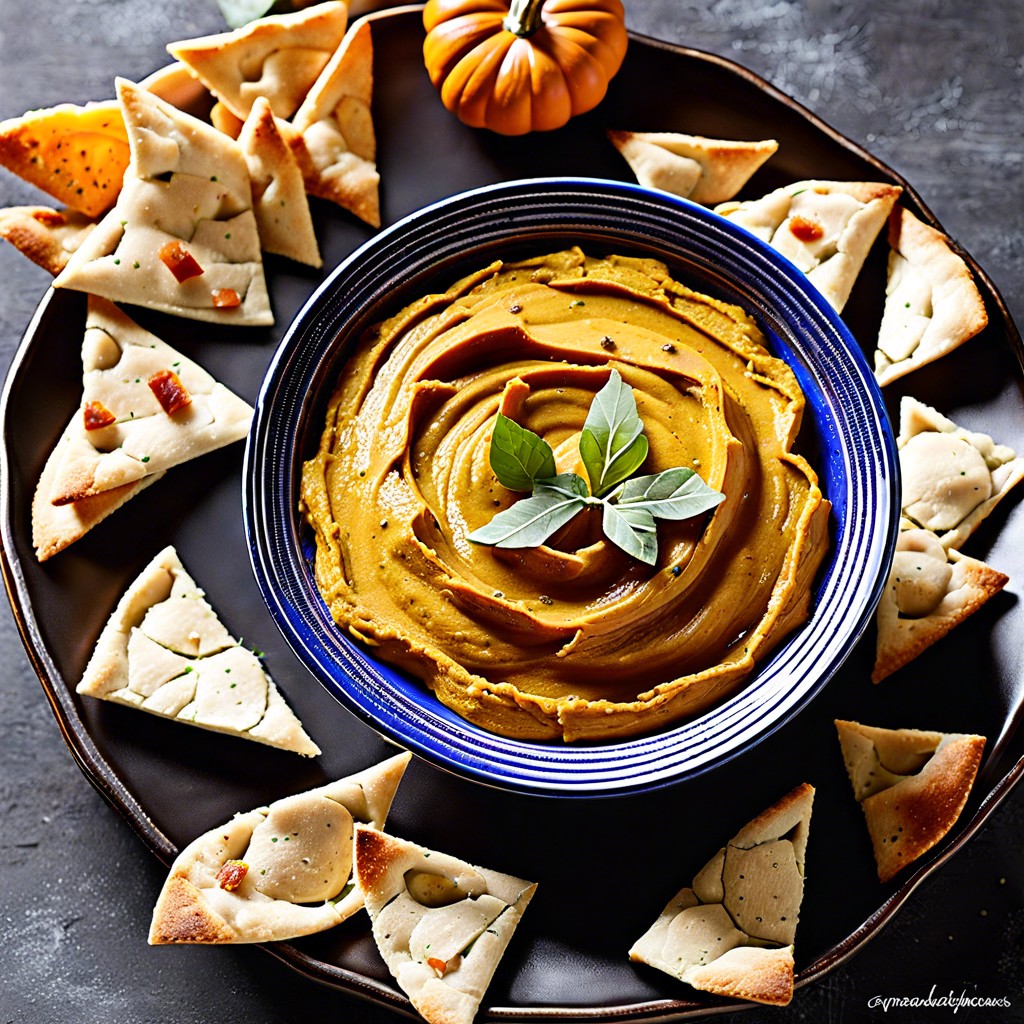 pumpkin hummus with warm pita chips