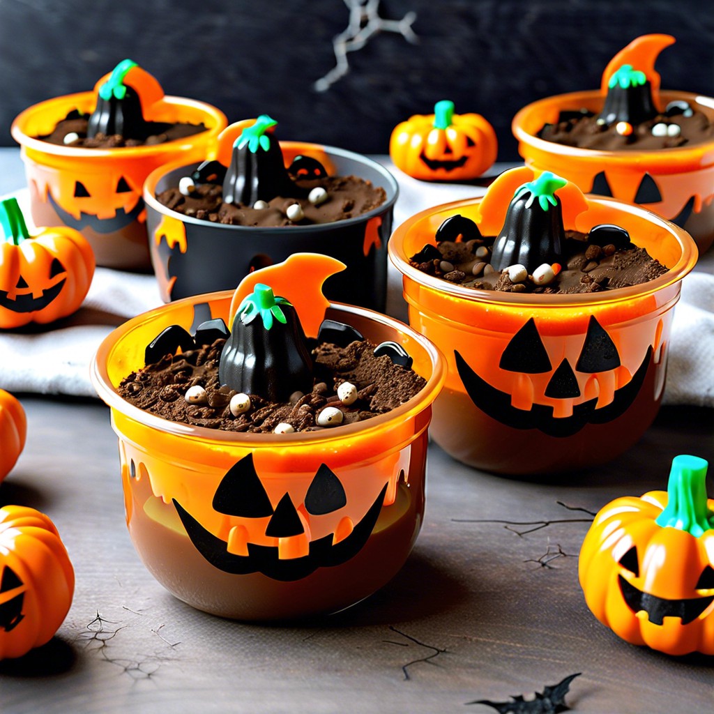 pumpkin patch dirt cups with gummy worms