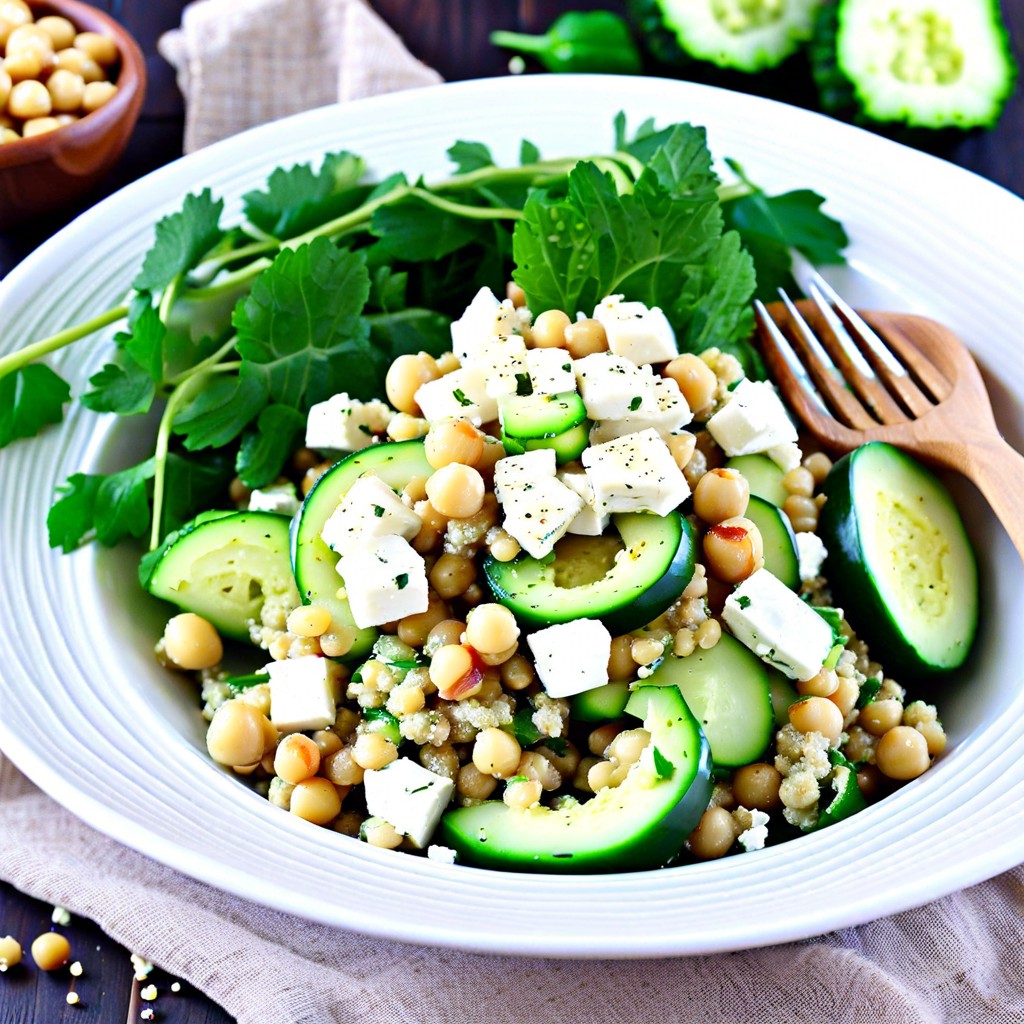 quinoa salad with chickpeas cucumber and feta