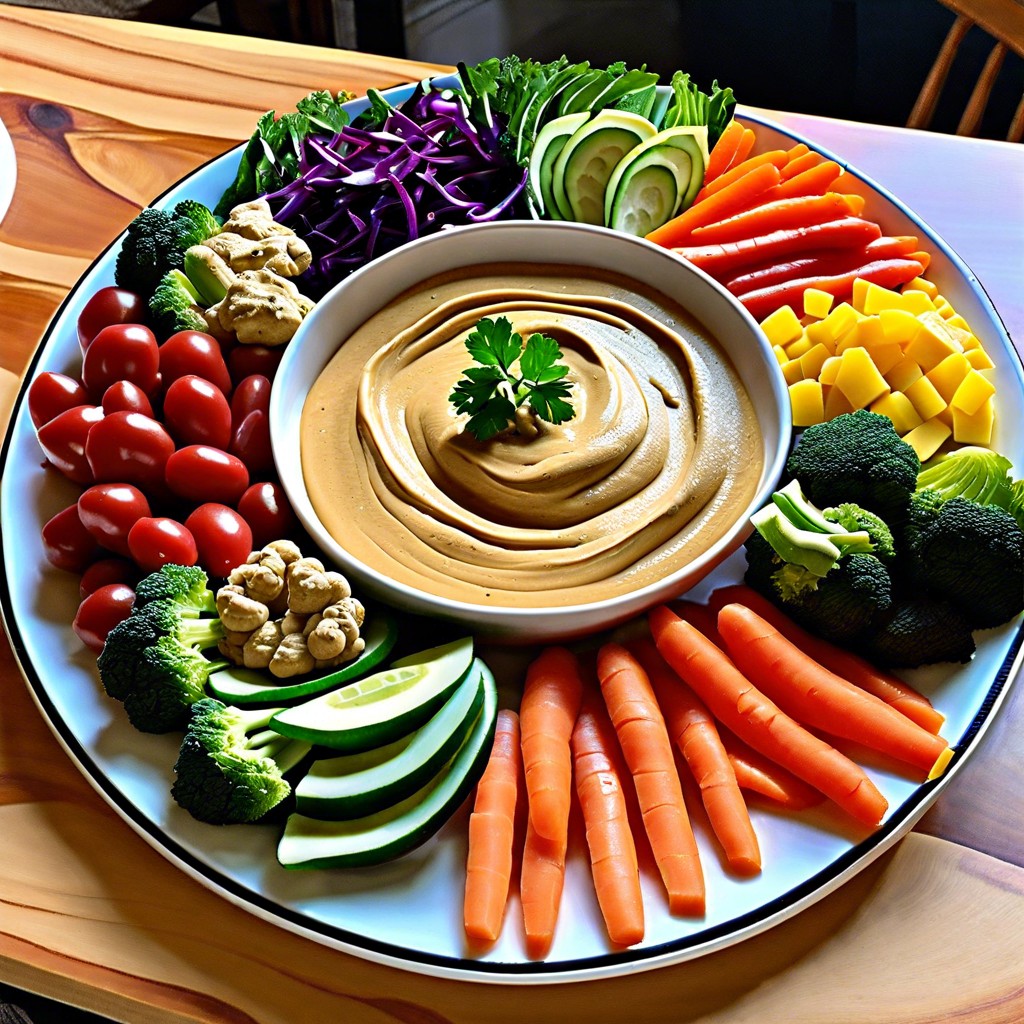 rainbow veggie platter with hummus