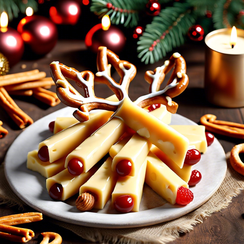 reindeer cheese sticks cheese stick with pretzel antlers