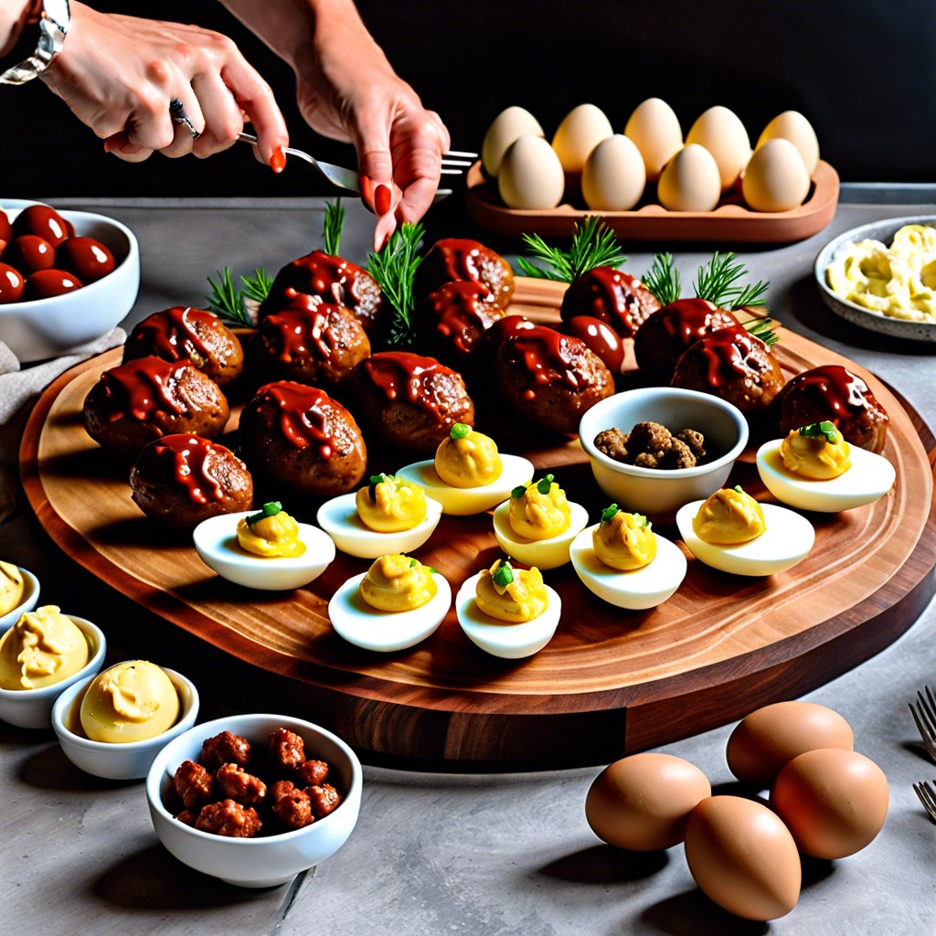 retro revival deviled eggs mini meatballs cheese puffs and jell o squares