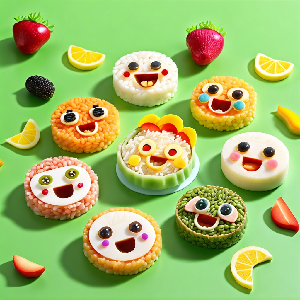 rice cake faces with cream cheese and veggies