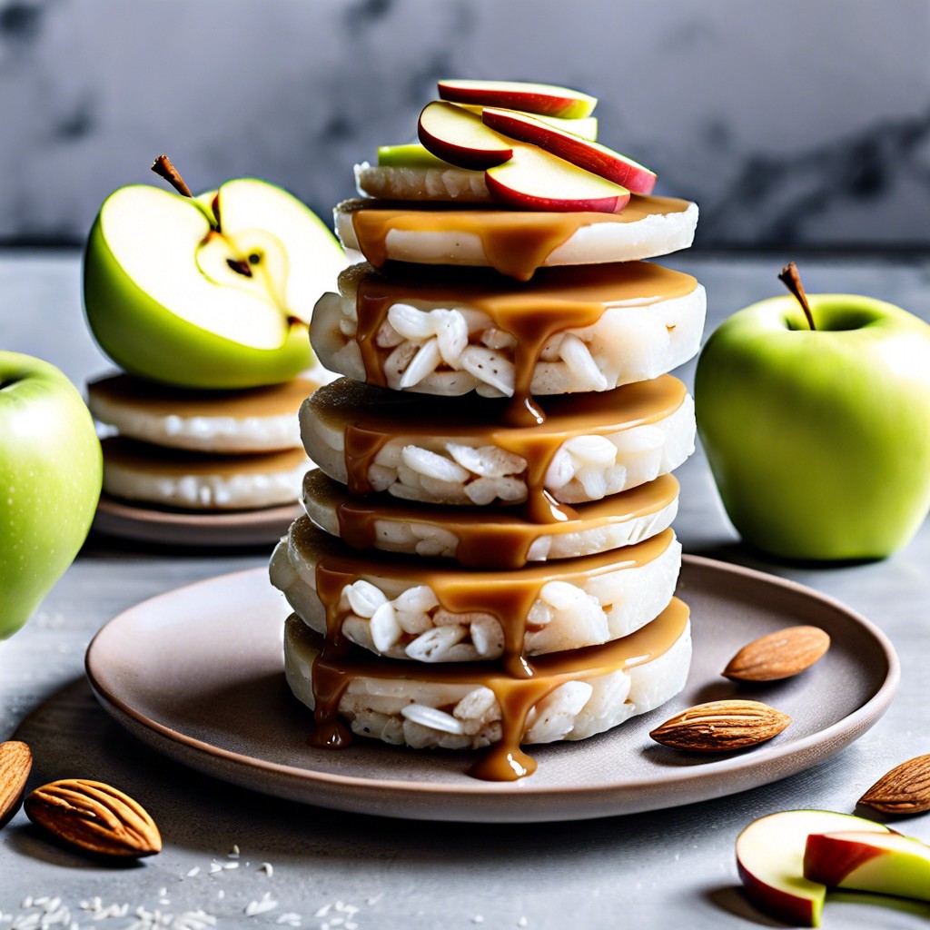 rice cake stacks with almond butter and apple