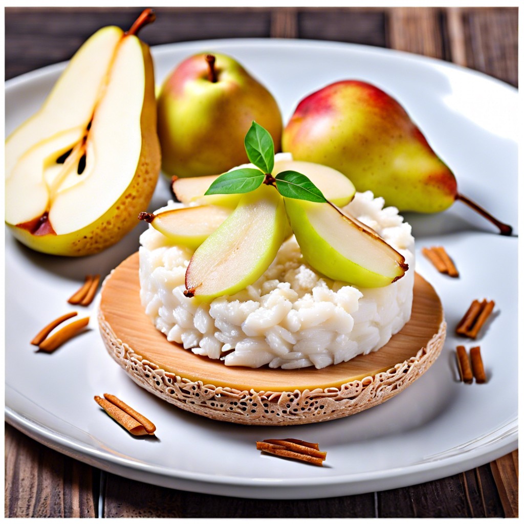 rice cake with ricotta and pear