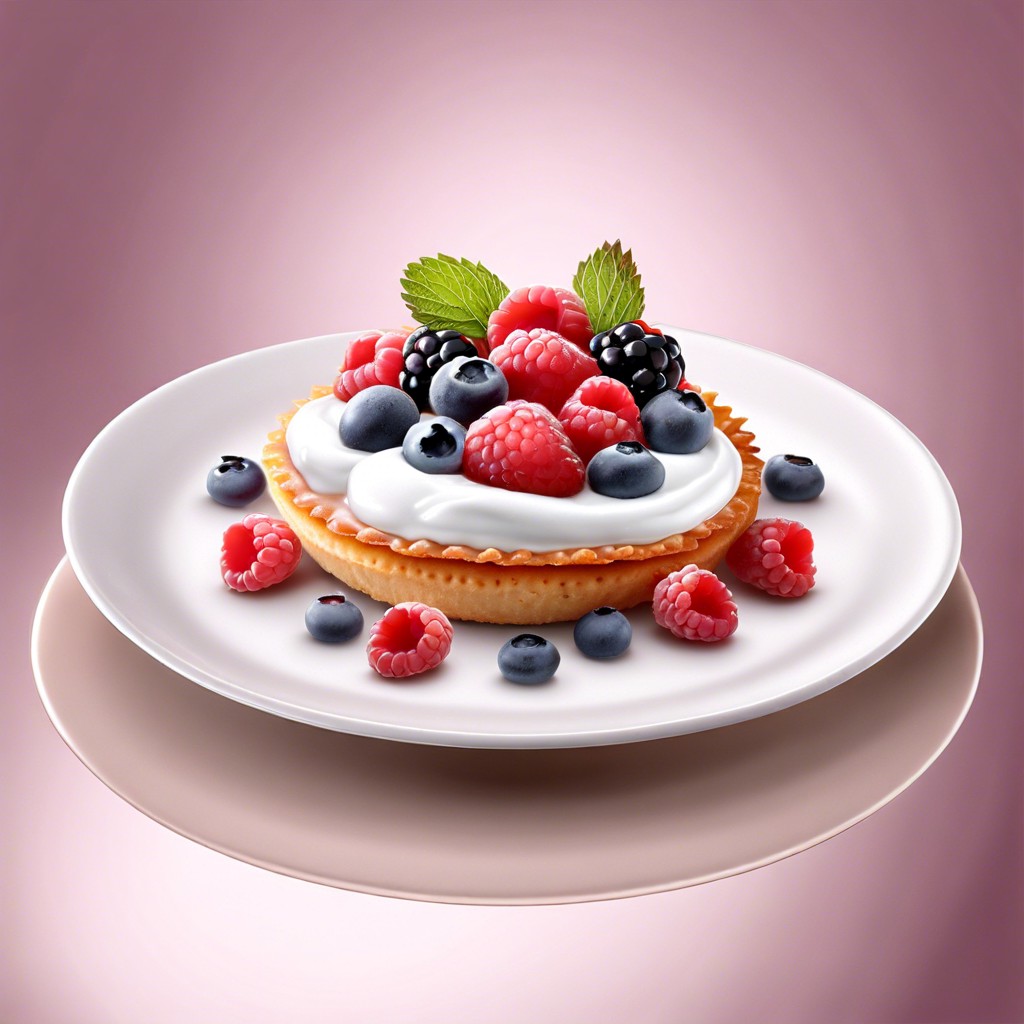 ritz topped with greek yogurt and mixed berries