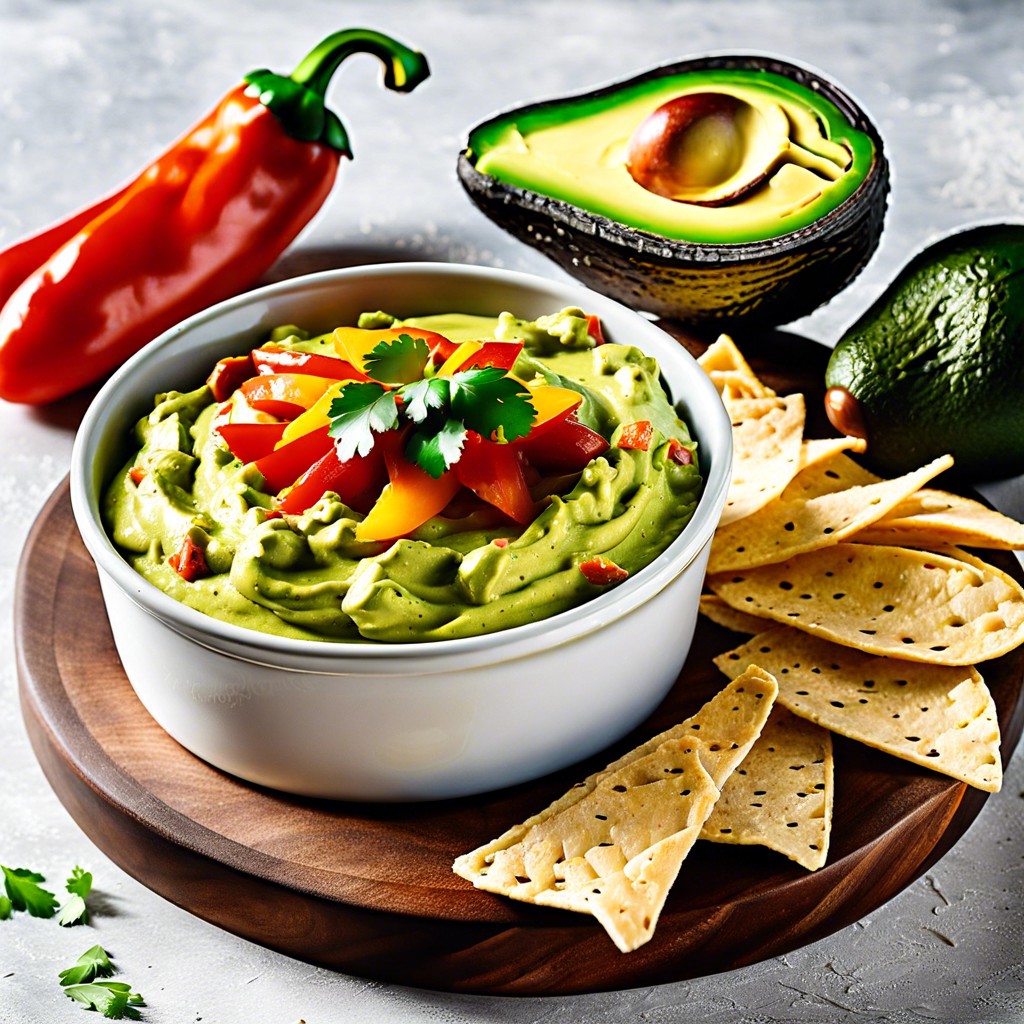 roasted bell pepper and avocado guacamole dip
