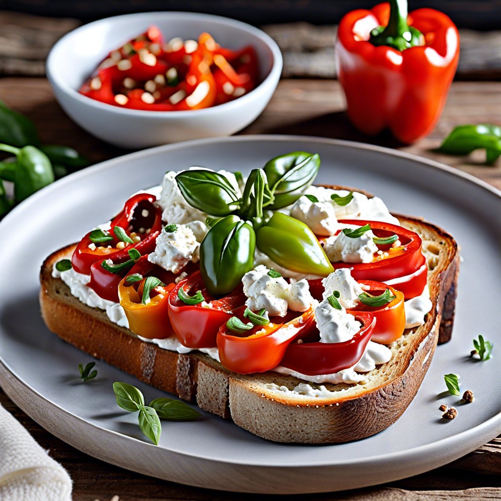 roasted pepper amp cottage cheese toast with roasted bell peppers and black pepper
