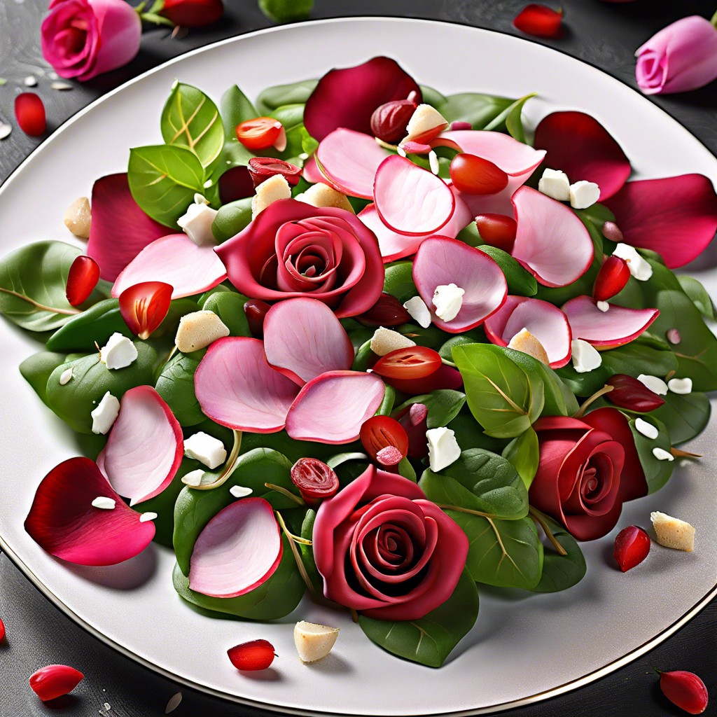 rose petal salad with pomegranate
