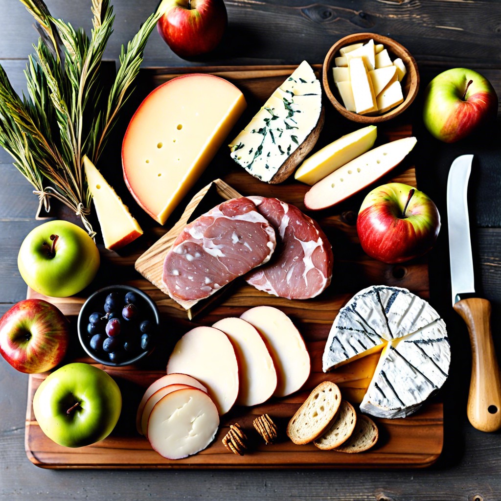 rustic farmhouse farm cheeses rustic bread and apple slices