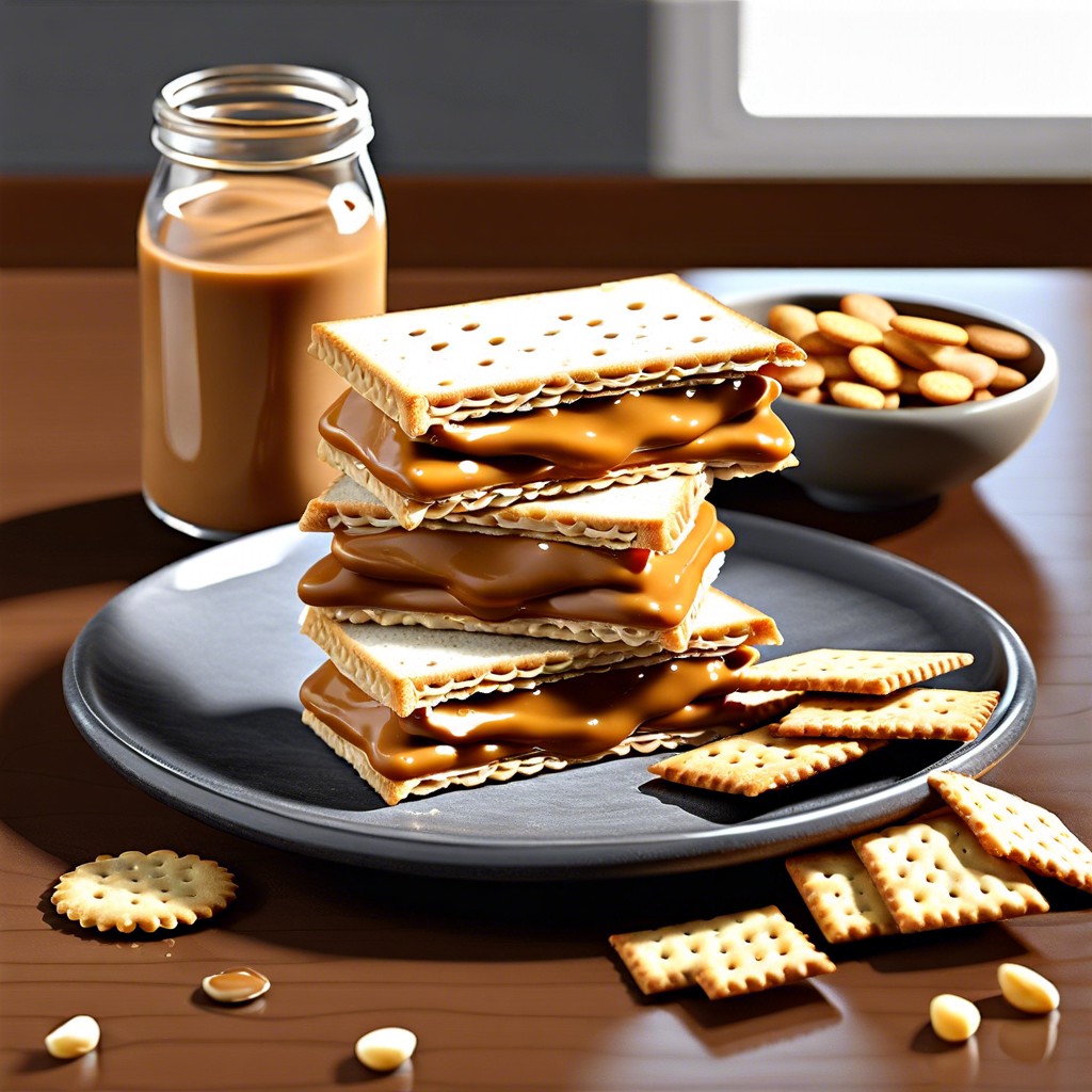saltine peanut butter sandwich spread peanut butter between two crackers