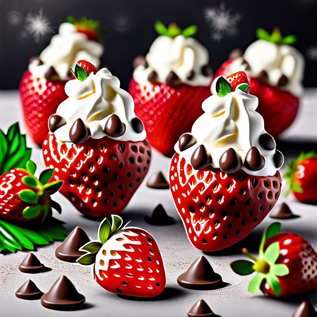 santa strawberries strawberries whipped cream and mini chocolate chips