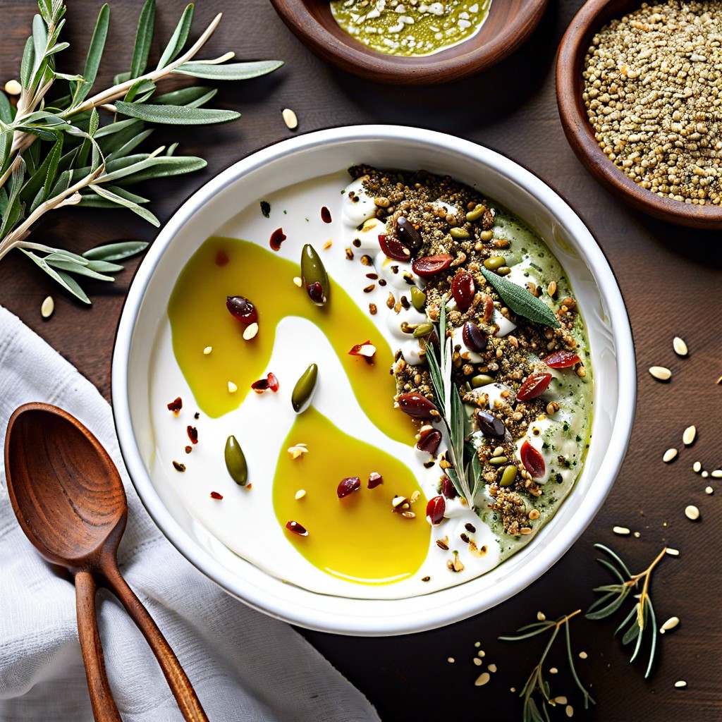 savory yogurt with olive oil and zaatar