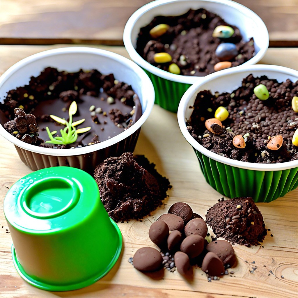 seedling snack sunflower seeds and pumpkin seeds in soil colored cups