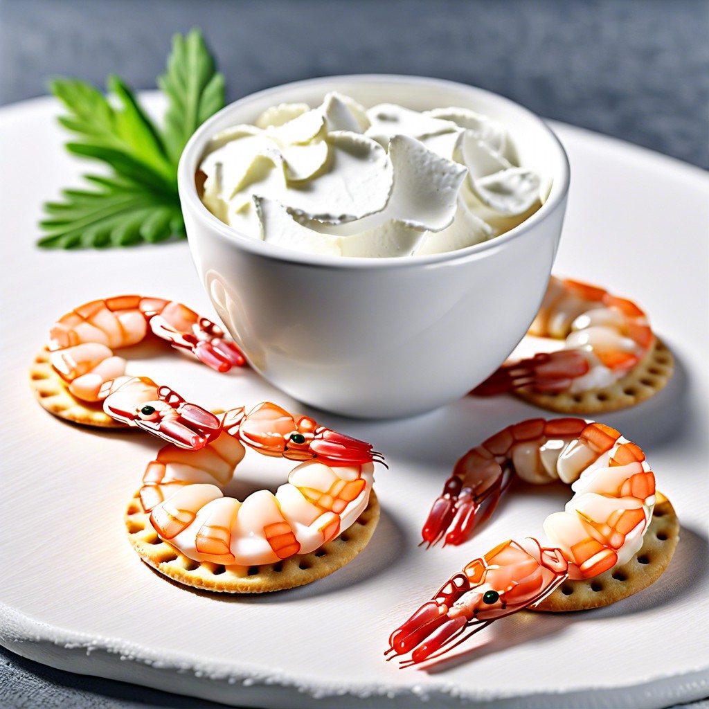 shrimp and cracker bites top crackers with cream cheese and shrimp