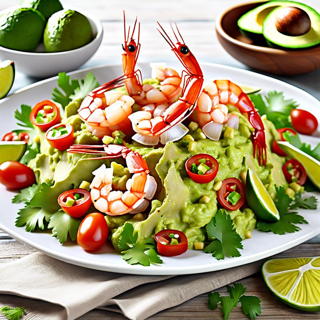 shrimp and guacamole salad with mixed greens