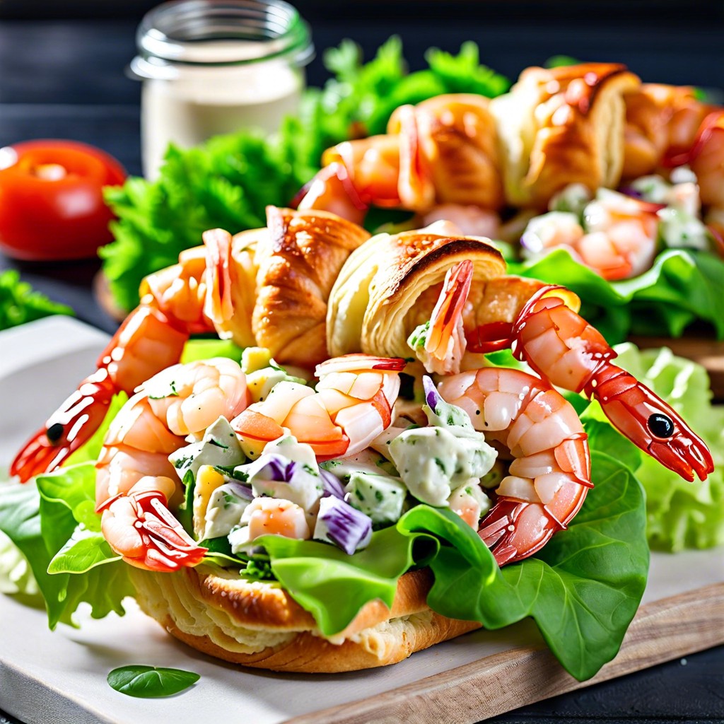 shrimp salad with avocado on croissants