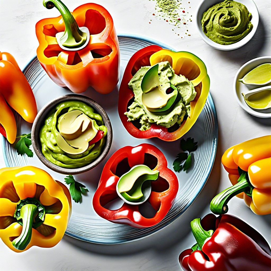 sliced bell peppers with guacamole