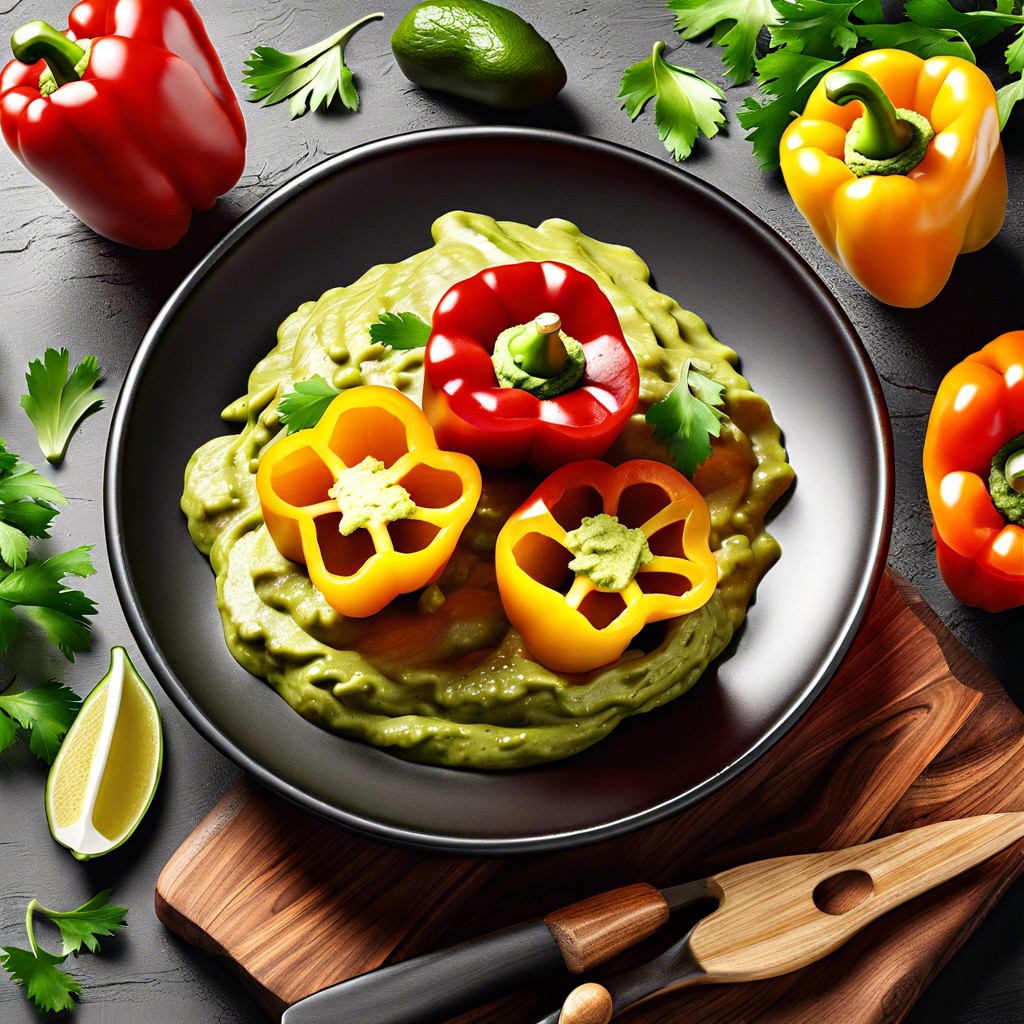 sliced bell peppers with guacamole