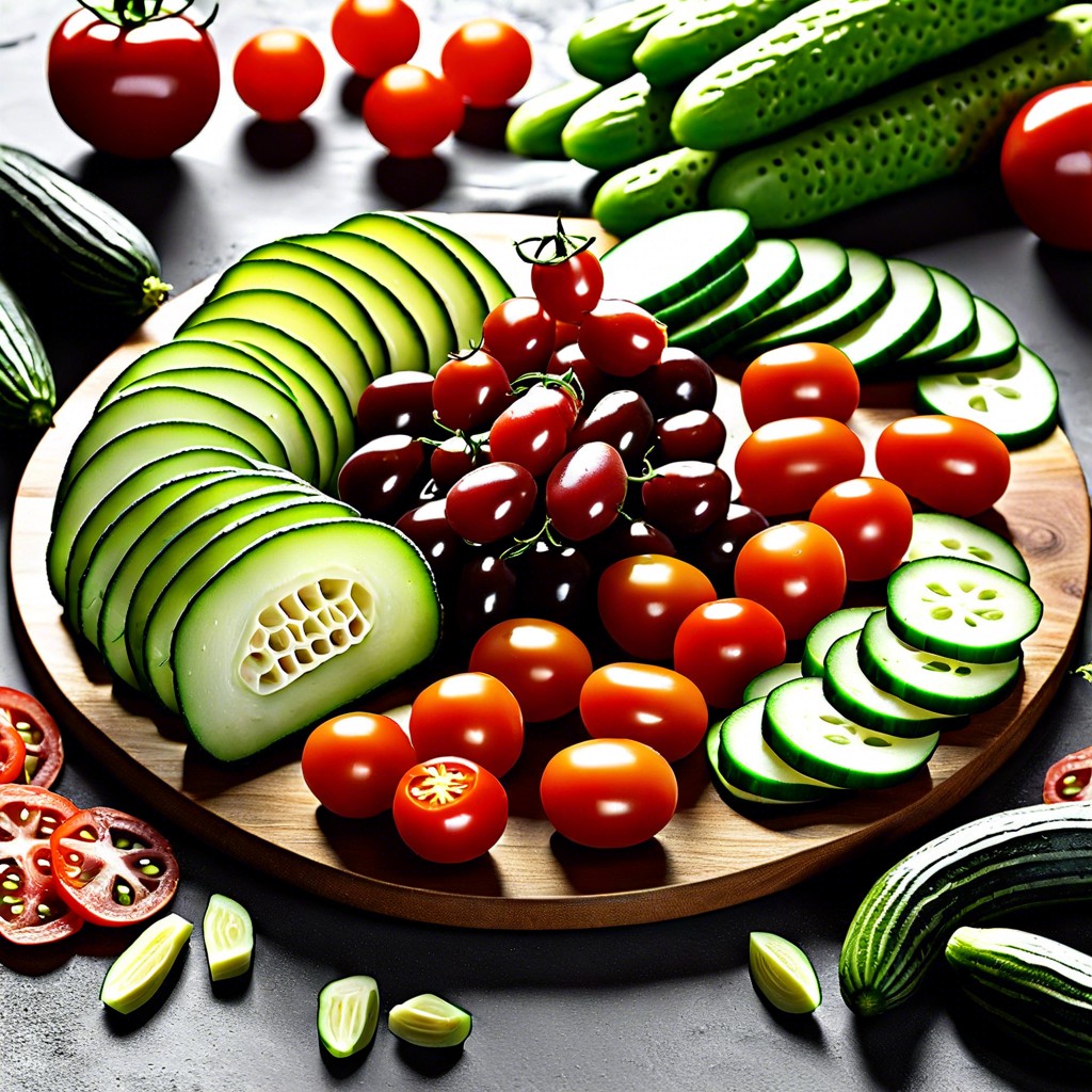 sliced cucumbers and cherry tomatoes