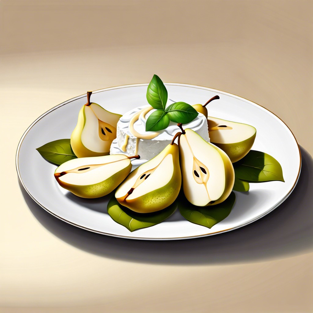 sliced pear with ricotta cheese