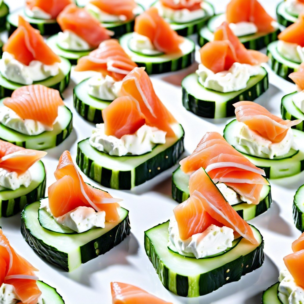 smoked salmon and cream cheese on cucumber slices