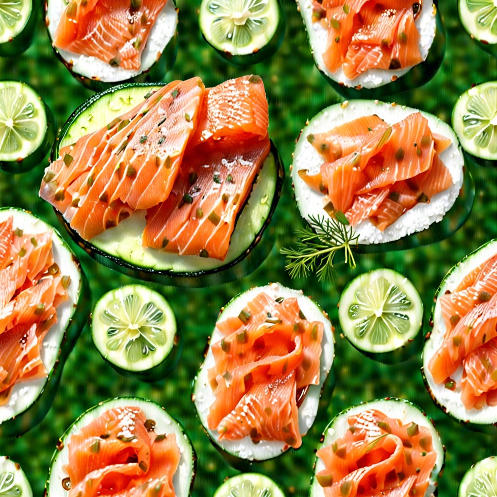 smoked salmon on cucumber slices