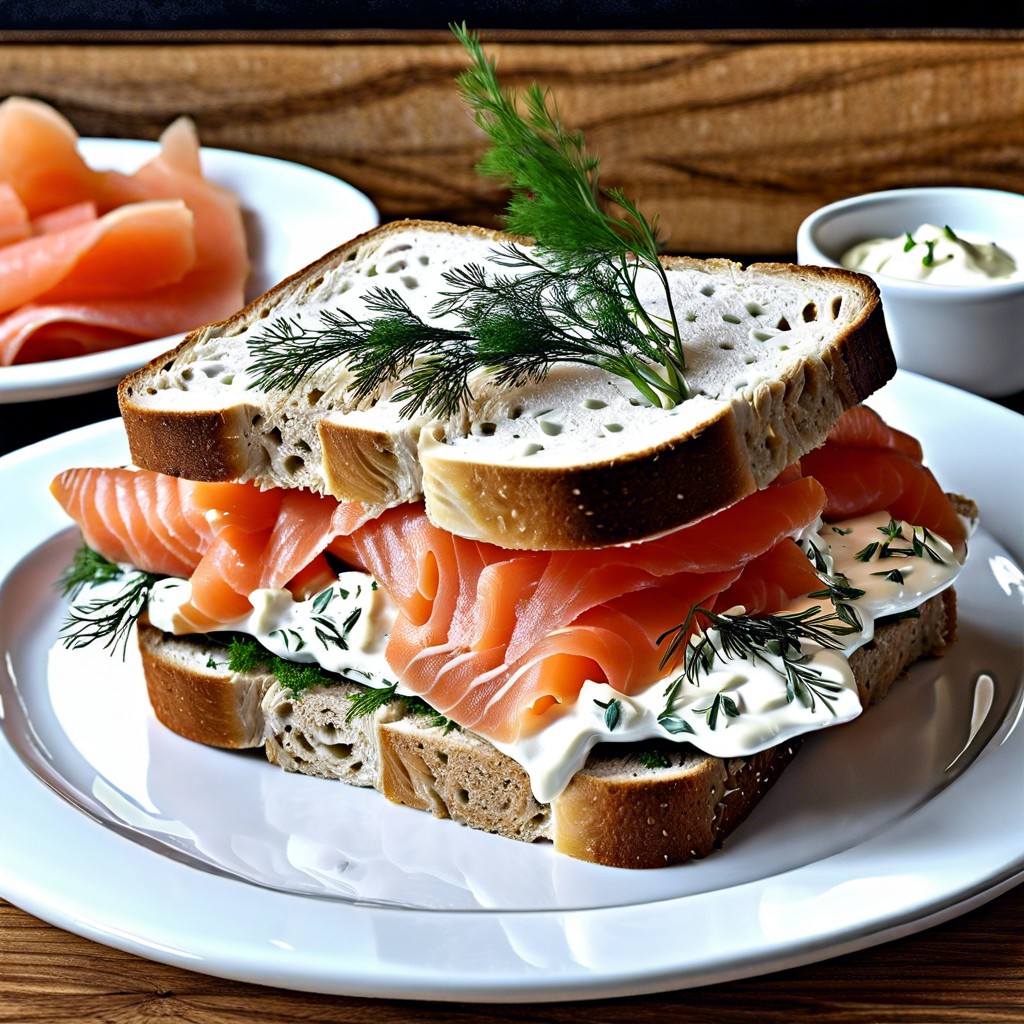 smoked salmon with cream cheese and dill on rye