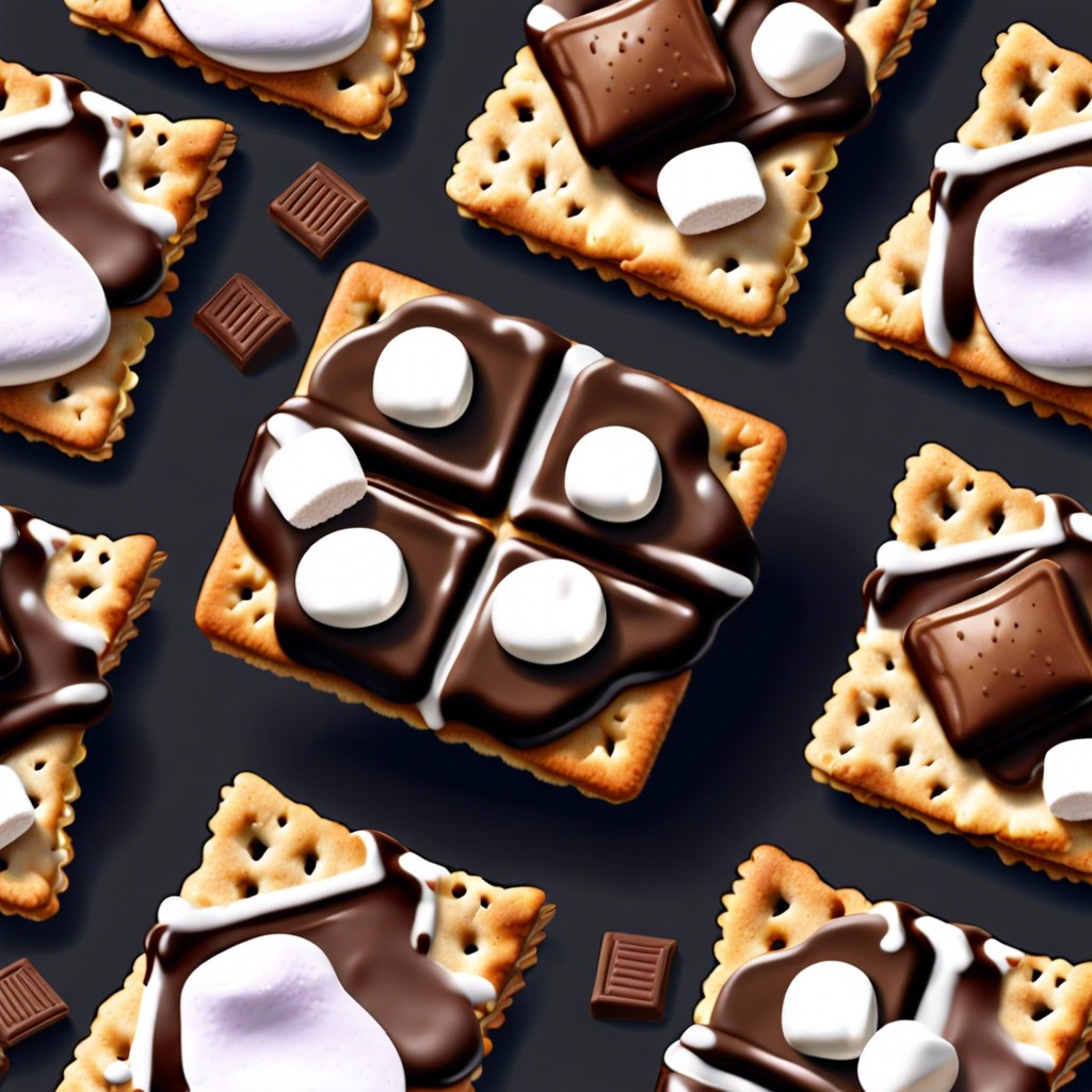 smore crackers layer with chocolate and marshmallow and broil quickly