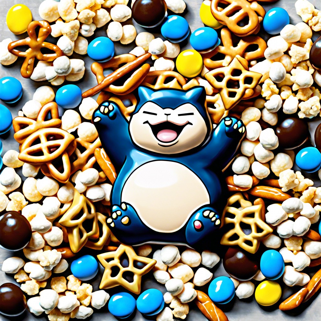 snorlax snack mix a mix of popcorn pretzels and mampms