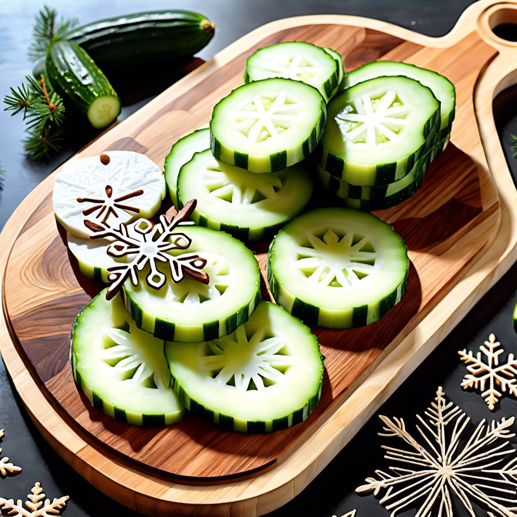 snowflake cut cucumber slices