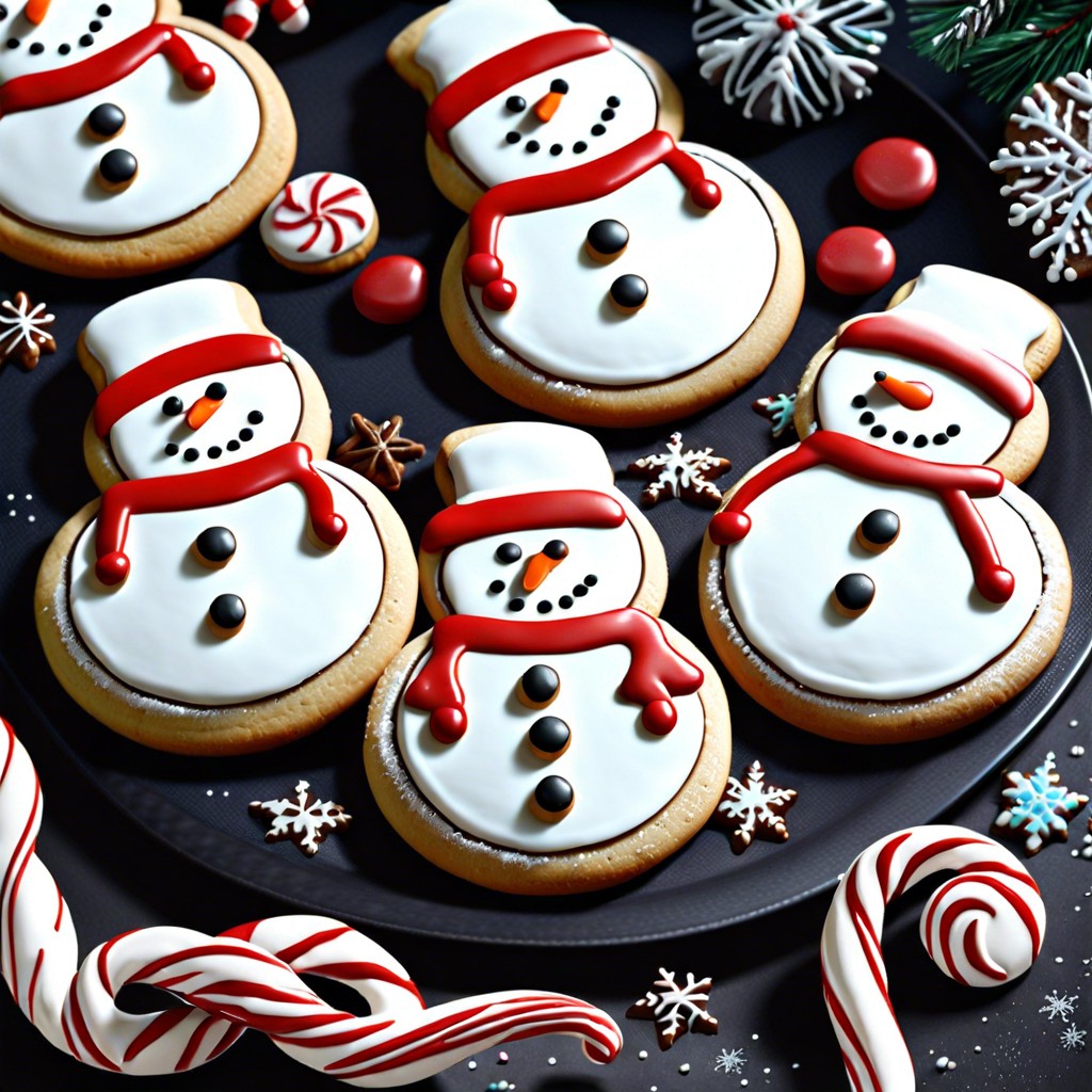 snowman cookies decorate round cookies with icing and candies