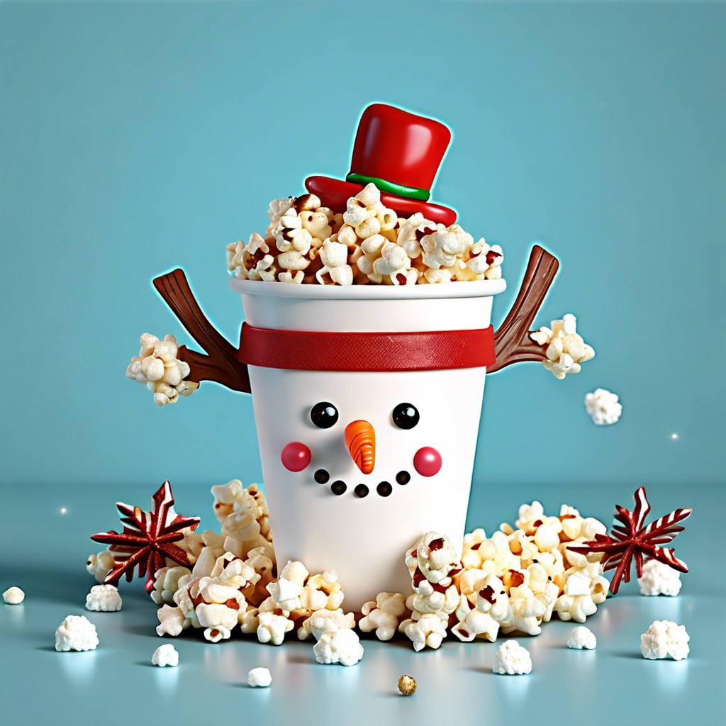 snowman popcorn cups popcorn in snowman decorated cups