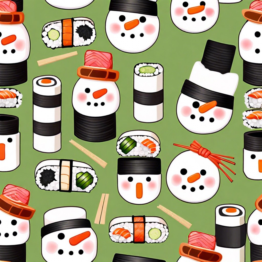 snowman sushi rolls white sushi rolls with nori features