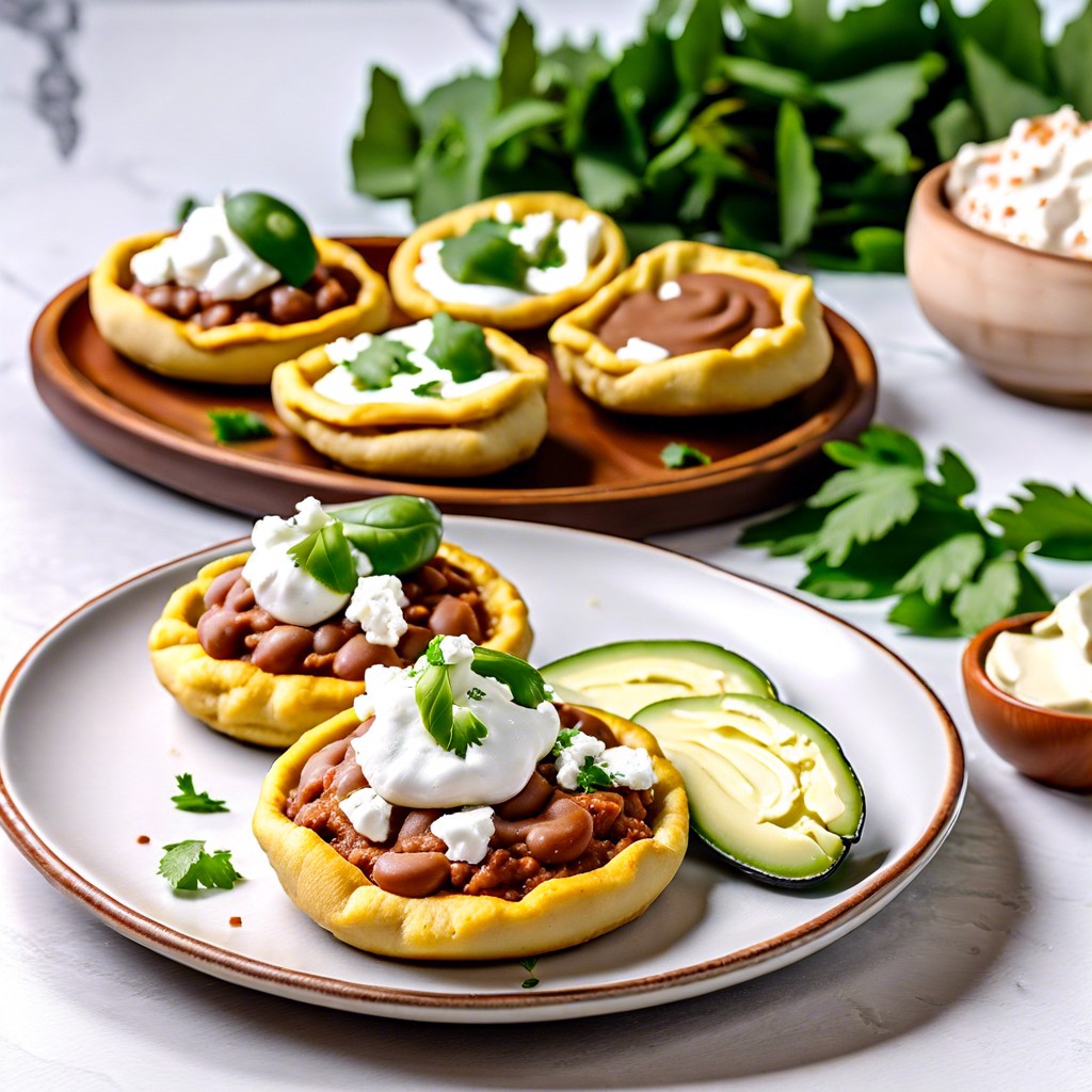 sopes topped with refried beans and queso fresco