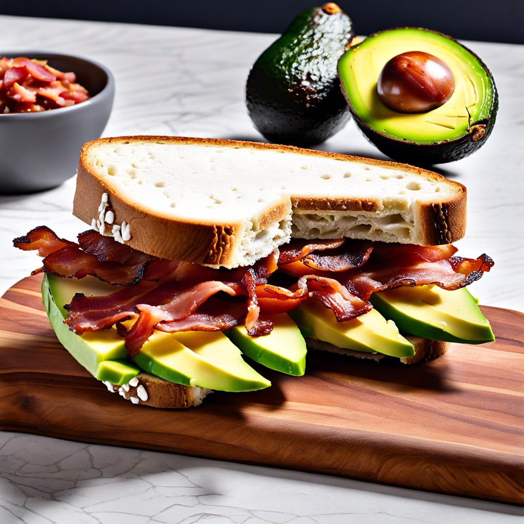 sourdough slices with avocado and bacon